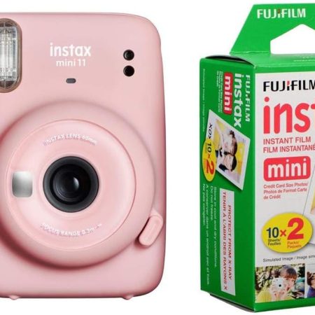Instax Mini 11 Instant Film Camera, with Fujifilm instax Mini Instant Daylight Film Twin Pack, 20 Exposures (Blush Pink)