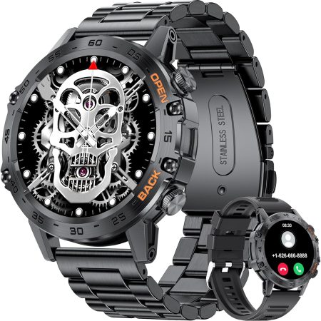Military Smart Watch for Men(Answer/Dial Calls),100 Sports Modes, 5ATM Waterproof Fitness Watch with Heart Rate/SpO2/Blood Pressure for Android and iOS,1.39''HD DIY Screen Smartwatch Black